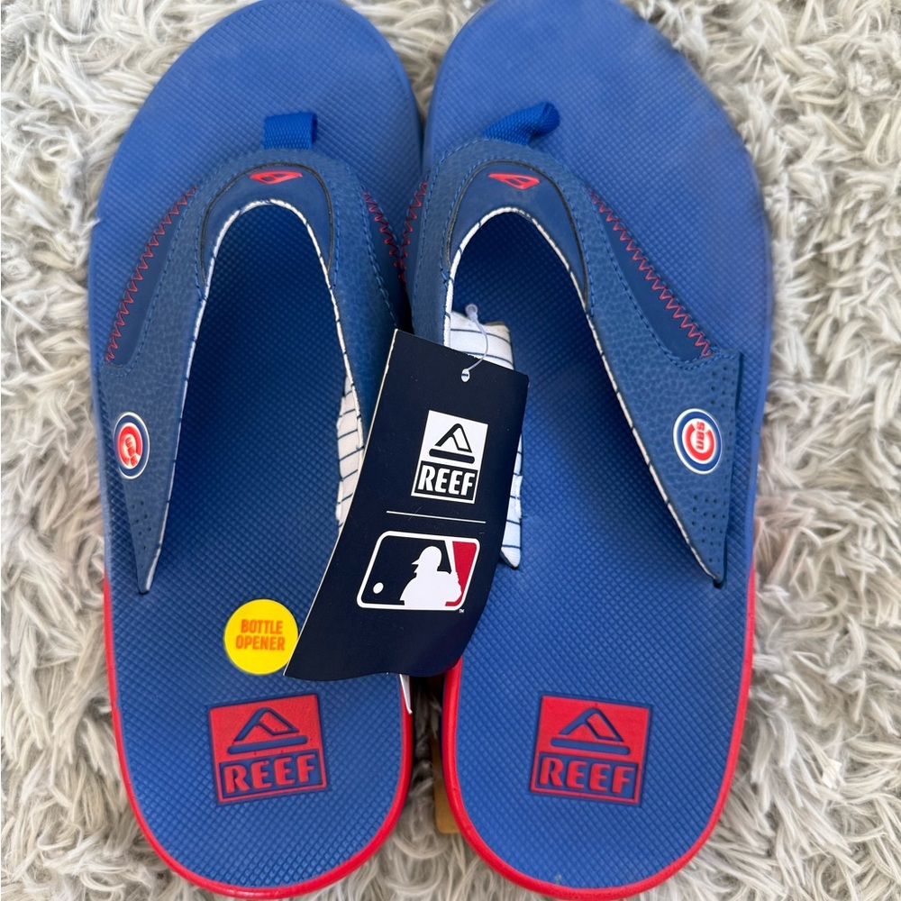 Reef Blue and Red Flip Flops with Bottom bottle Opener